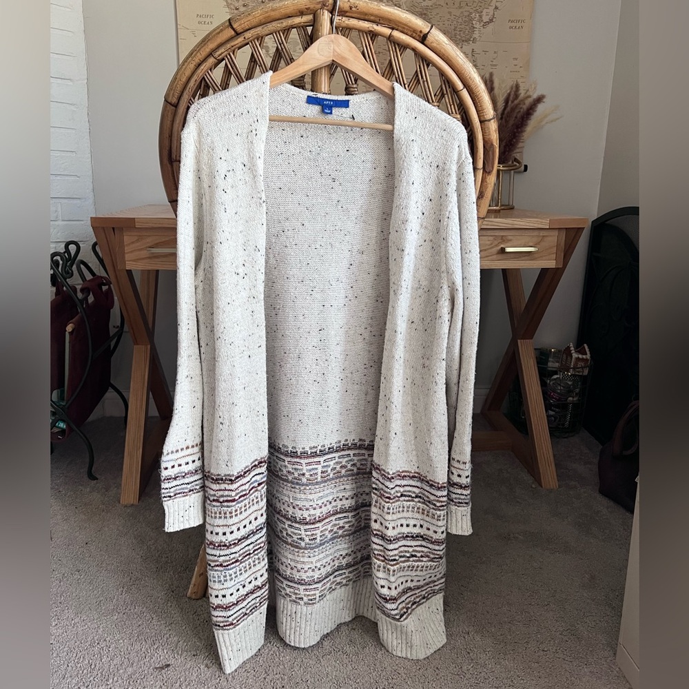 Apt. 9 Cream Open-Front Speckled Cardigan with Multicolor Hem